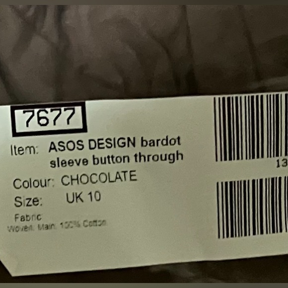 ASOS DESIGN bardot sleeve button up midi dress/oversized skirt/chocolate/US 6 - Picture 6 of 8
